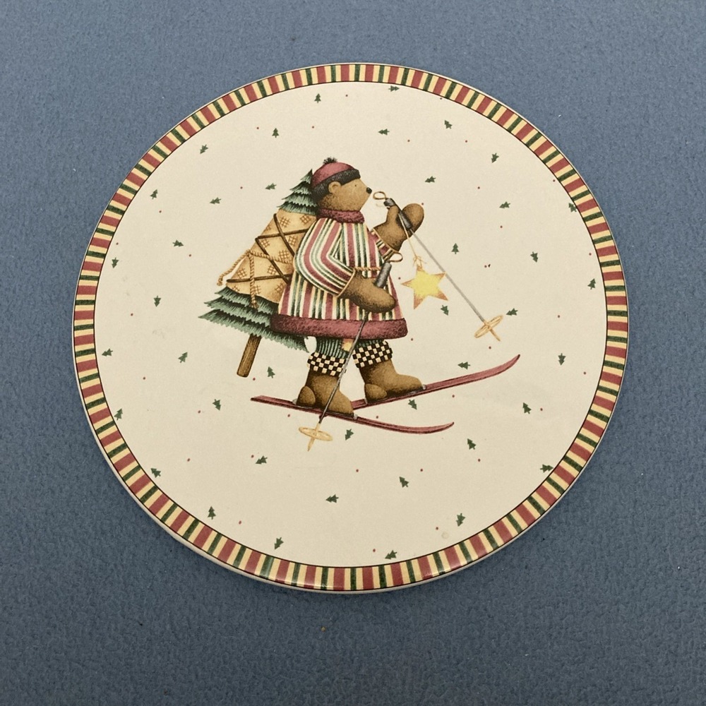 Sakura Debbie Mumm "Sledding Characters" Bear‎ Round 9.5" Trivet Tray Cake Plate